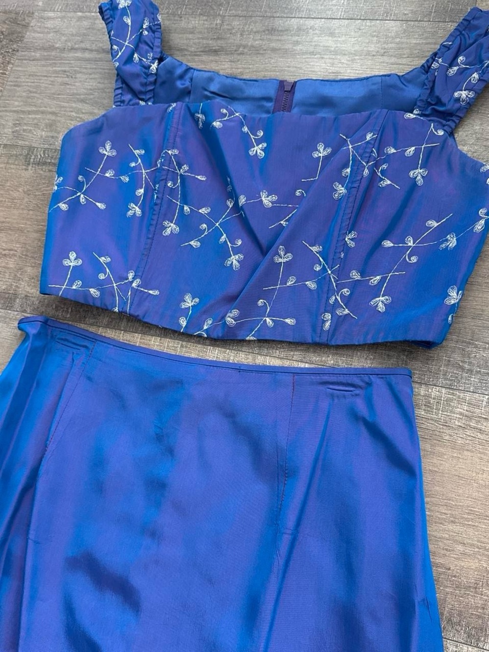 VTG Gunne Sax Jessica McClintock Iridescent Maxi Skirt Set Purple Blue